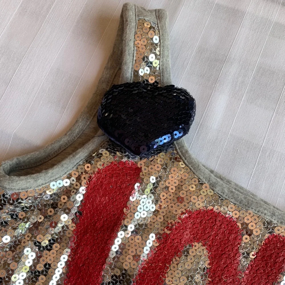 Justice Girls “Love One Another” Sequin Silver Blue Red Tank Shirt Size 12‎